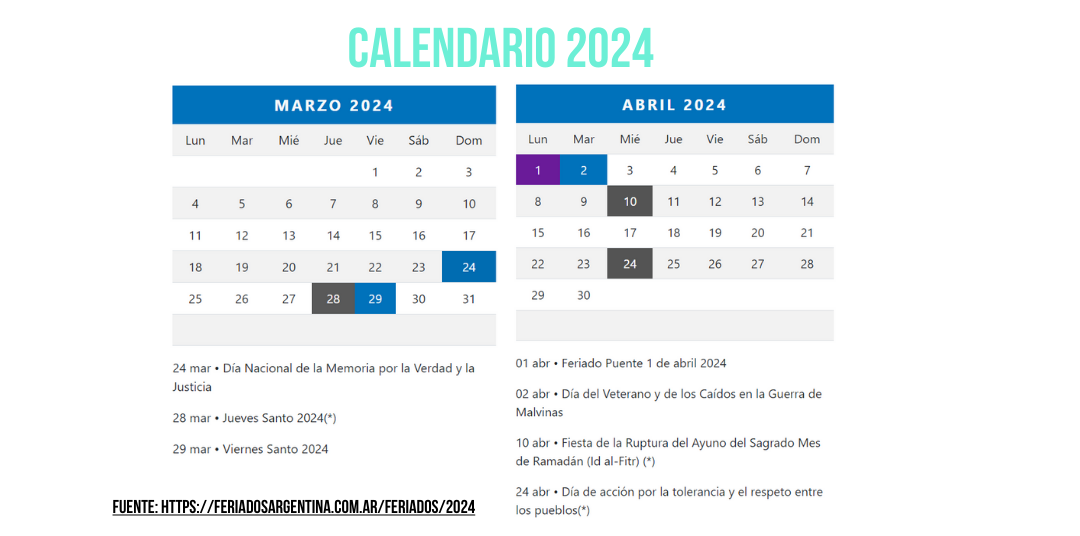 Feriados y Findes largo 2024